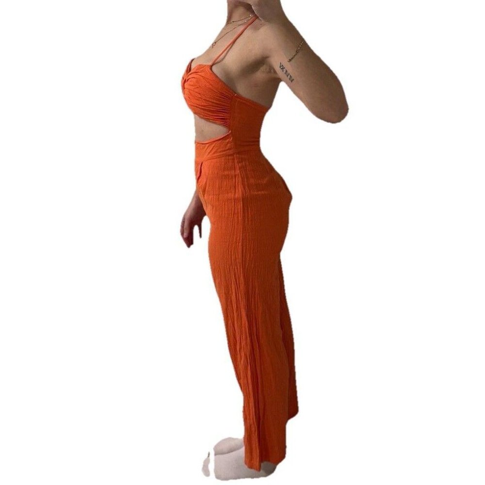 REVOLVE SNDYS‎ Women's Orange Cotton Strapless Cut Out Casual Jumpsuit Size M